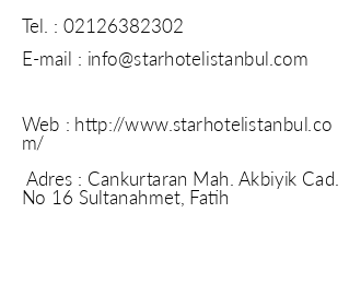 Star Hotel stanbul iletiim bilgileri